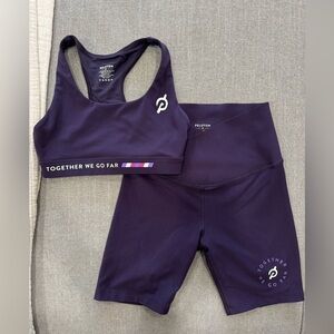 Peloton Dark Purple Workout Ensemble Set Shorts Sports‎ Bra Activewear